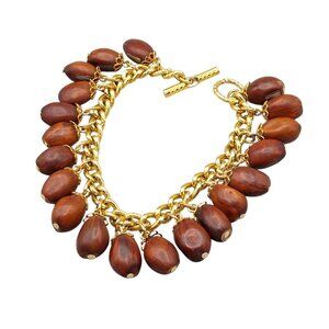 Charm Bracelet with Seed Pod Charms, Vintage Gold Tone Chain Bangle with 20 Dang
